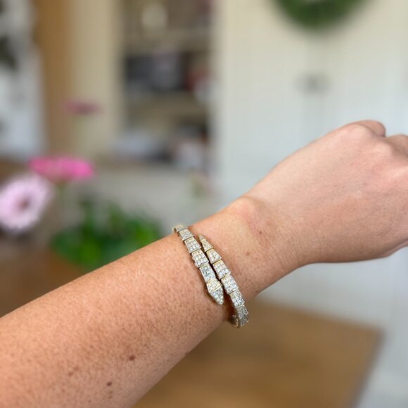 Gold Snake Coil Bracelet with CZ One Size Gently Pre-Loved MSRP $225 - Picture 5 of 5